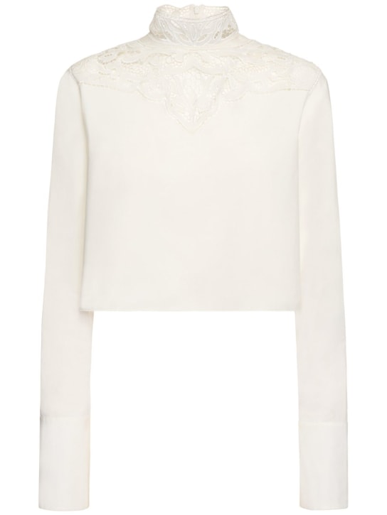 Philosophy Di Lorenzo Serafini: Cotton poplin blouse w/ lace inserts - White - women_0 | Luisa Via Roma
