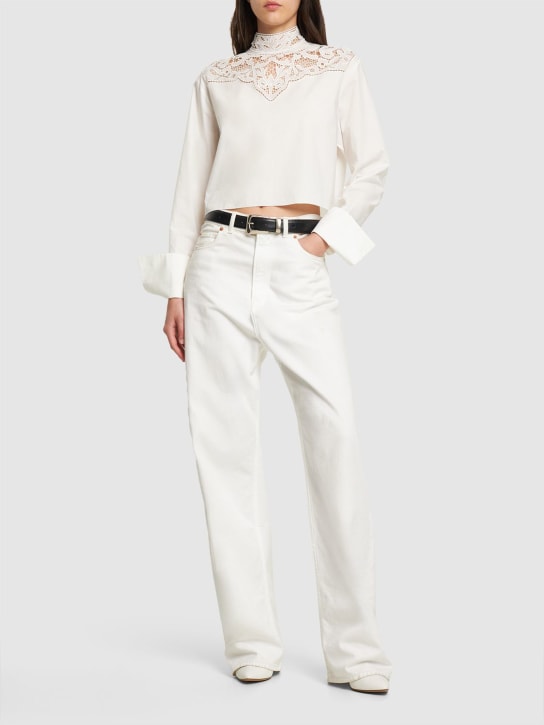 Philosophy Di Lorenzo Serafini: Cotton poplin blouse w/ lace inserts - White - women_1 | Luisa Via Roma
