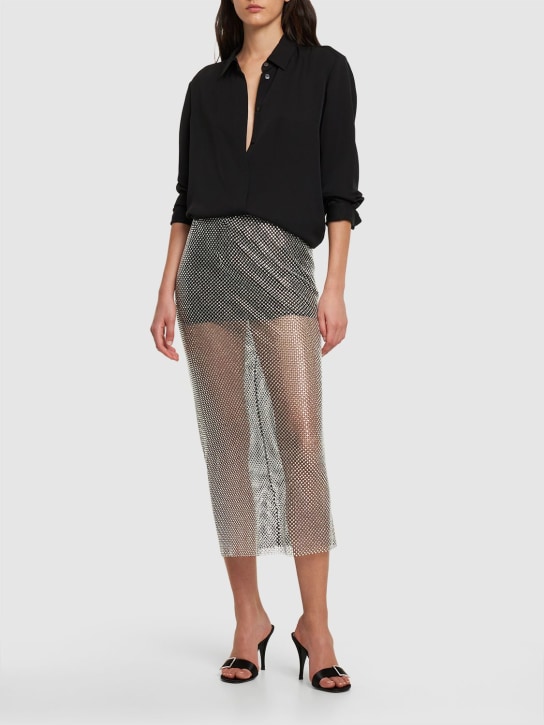 Philosophy Di Lorenzo Serafini: Embellished net midi skirt - Silver - women_1 | Luisa Via Roma