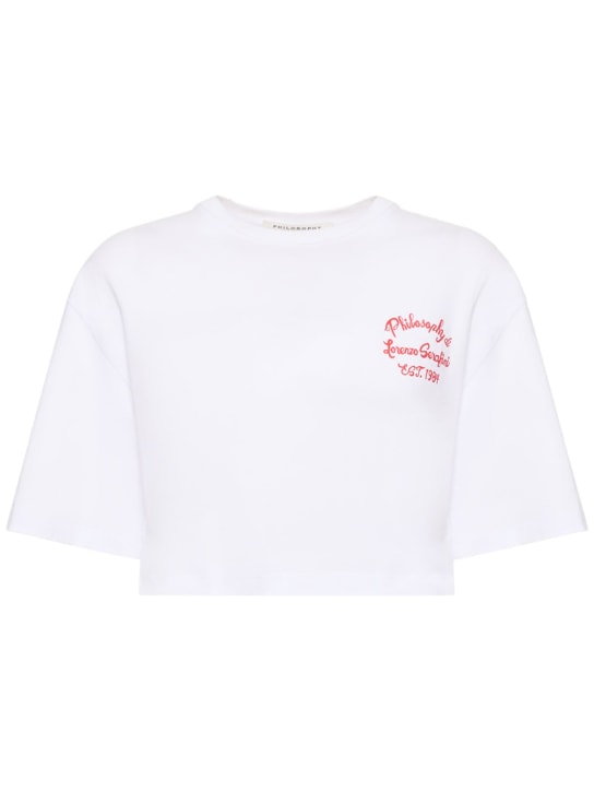 Philosophy Di Lorenzo Serafini: Camiseta cropped de algodón con logo - Rojo/Blanco - women_0 | Luisa Via Roma