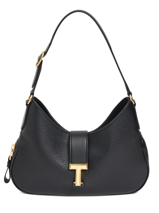 Tom Ford: Medium Tara Crazy grain leather bag - Black - women_0 | Luisa Via Roma