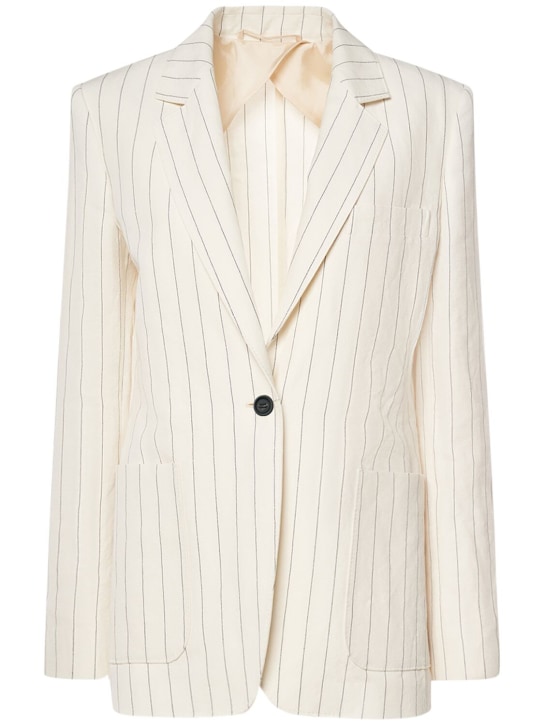 Max Mara: Cotton & linen pinstriped jacket - Ivory/Black - women_0 | Luisa Via Roma