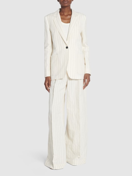 Max Mara: Cotton & linen pinstriped jacket - Ivory/Black - women_1 | Luisa Via Roma