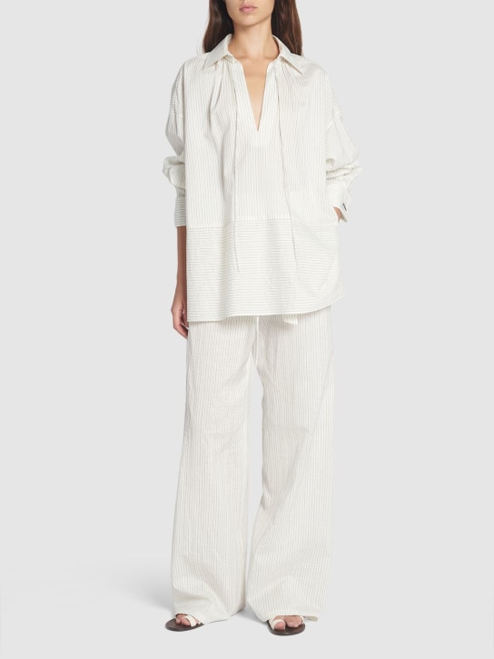 Max Mara: Cotton & silk striped shirt - White/Black - women_1 | Luisa Via Roma