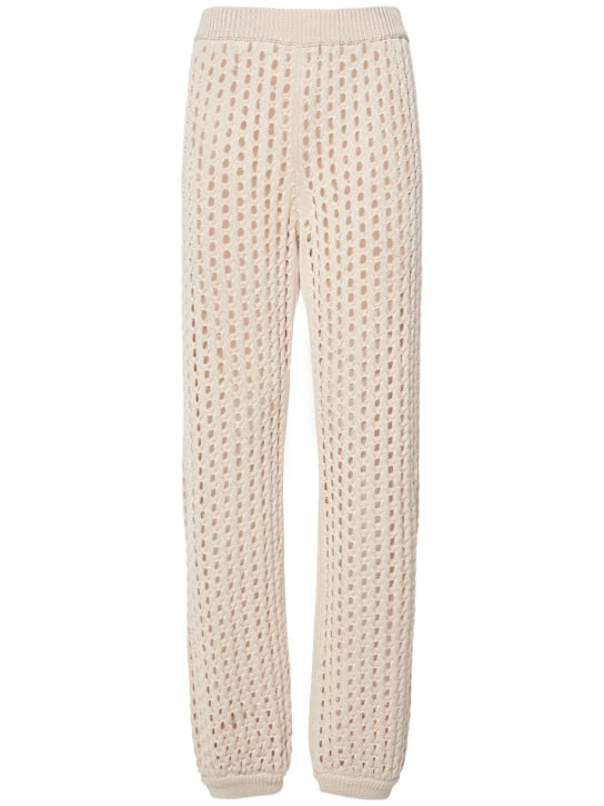 Max Mara: Cotton knit straight pants - Beige - women_0 | Luisa Via Roma