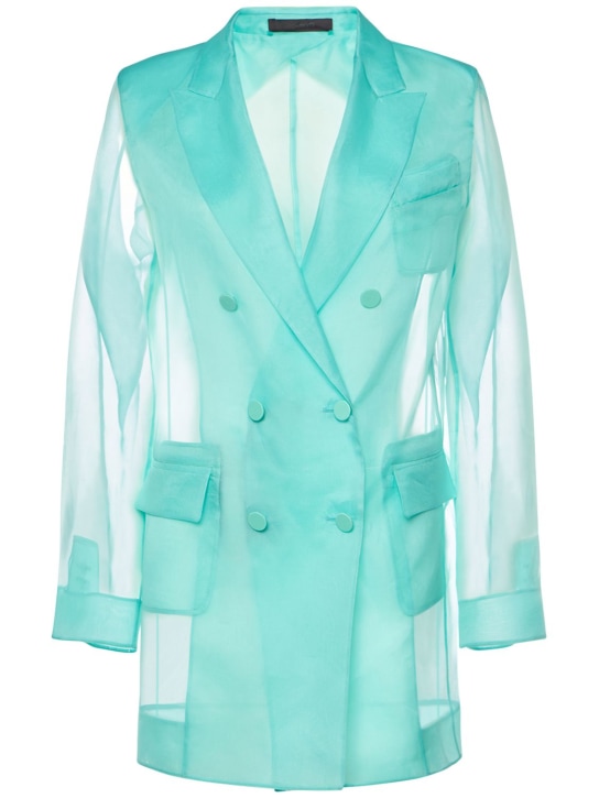 Max Mara: Negrar silk organza double breast jacket - Aquamarine - women_0 | Luisa Via Roma