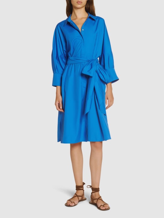 'S Max Mara: Tabata 포플린 벨트미디 셔츠 드레스 - 블루 - women_1 | Luisa Via Roma