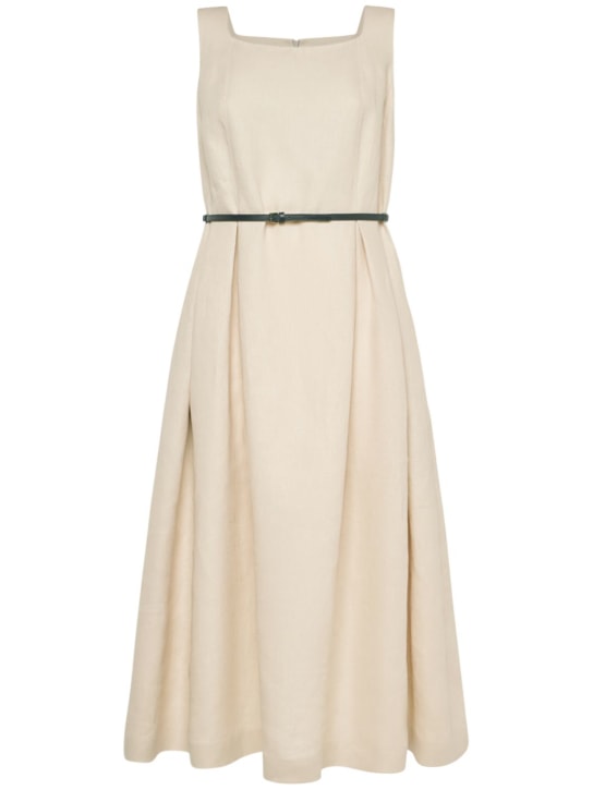'S Max Mara: Cipro linen sleeveless midi dress - Light Beige - women_0 | Luisa Via Roma