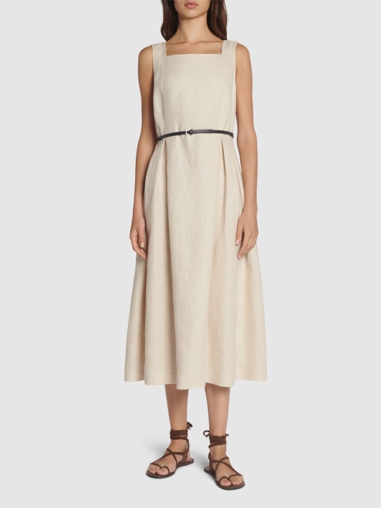 'S Max Mara: Cipro linen sleeveless midi dress - Light Beige - women_1 | Luisa Via Roma