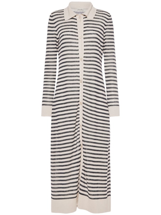 'S Max Mara: Nine striped linen long sleeve dress - Black/Ivory - women_0 | Luisa Via Roma