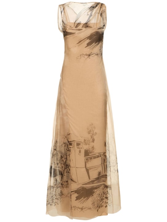 Alberta Ferretti: Printed silk organza long dress - Multi/Beige - women_0 | Luisa Via Roma