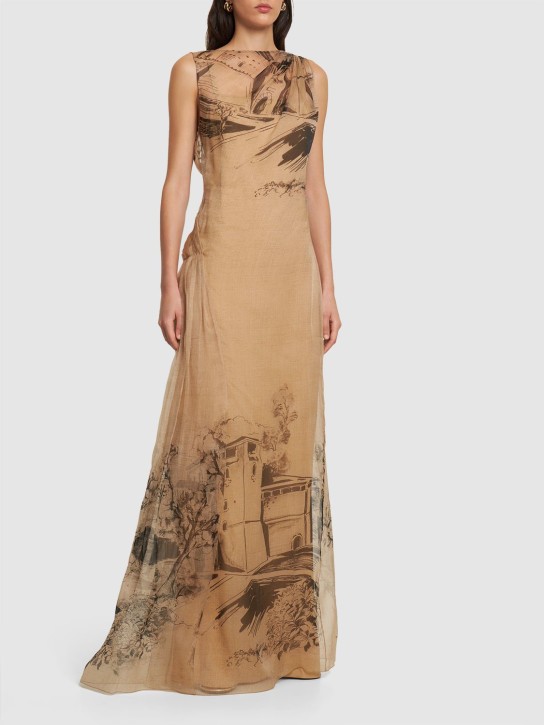 Alberta Ferretti: Printed silk organza long dress - Multi/Beige - women_1 | Luisa Via Roma