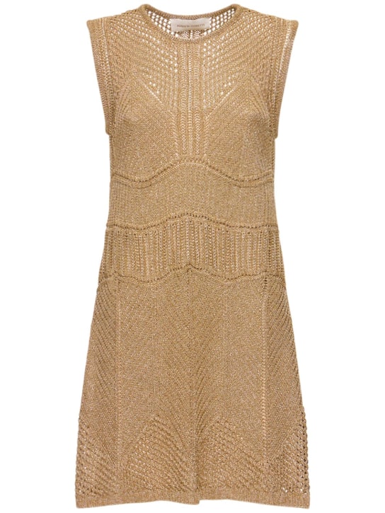 Alberta Ferretti: Open knit lurex mini dress - Gold - women_0 | Luisa Via Roma