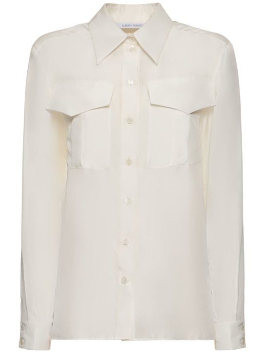 Alberta Ferretti: Hemd aus Seidenhabotai mit hohen Taschen - Weiß - women_0 | Luisa Via Roma