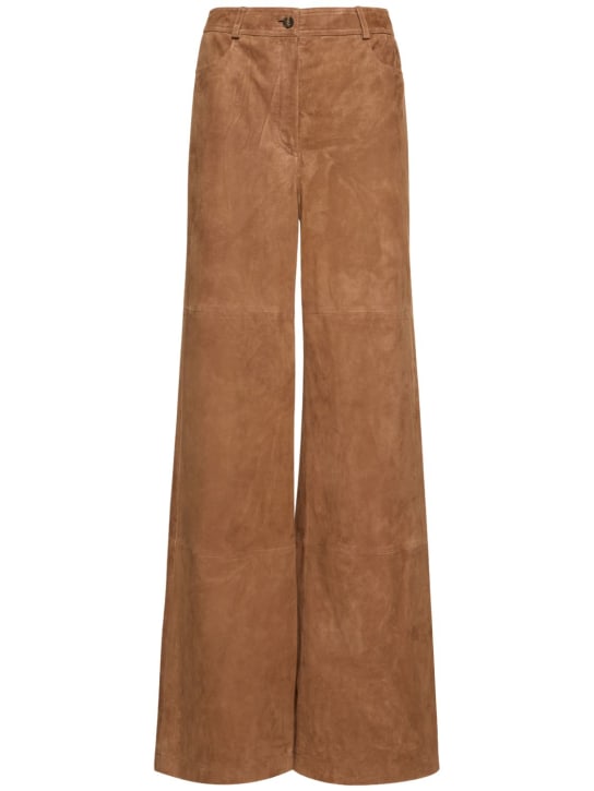 Alberta Ferretti: Pantalon ample en daim taille haute - Lihgt Brown - women_0 | Luisa Via Roma