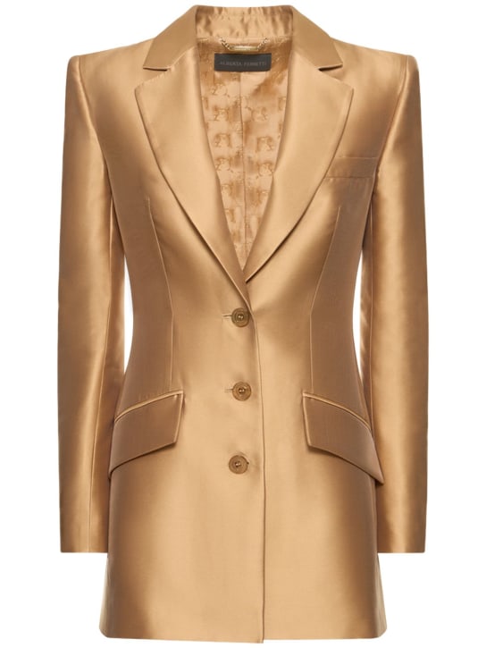 Alberta Ferretti: Fitted Mikado silk blend jacket - Dark Gold - women_0 | Luisa Via Roma