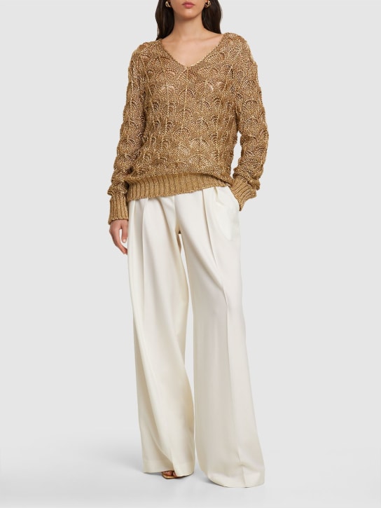 Alberta Ferretti: Open knit lurex sweater - Gold - women_1 | Luisa Via Roma