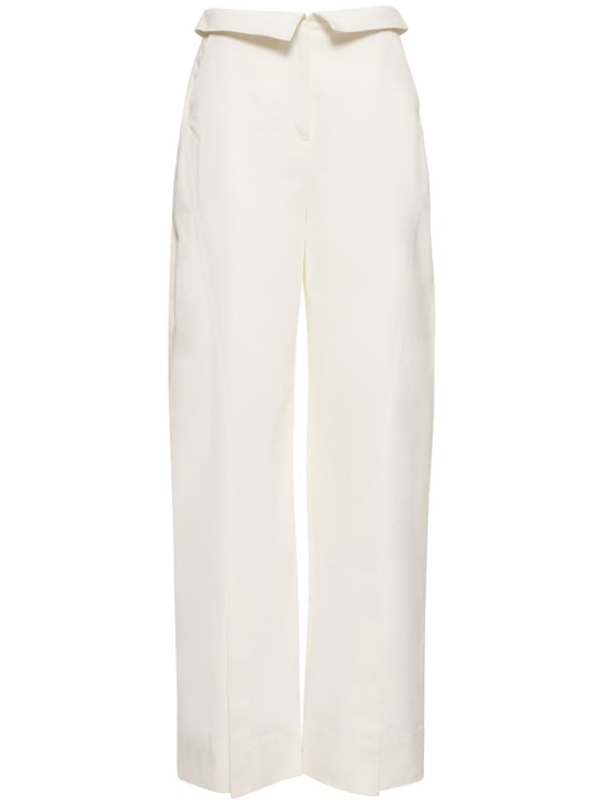 Alberta Ferretti: Split cotton gabardine wide pants - White - women_0 | Luisa Via Roma