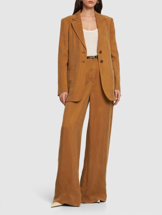 Alberta Ferretti: Pantalon ample en sergé délavé taille haute - Jaune Foncé - women_1 | Luisa Via Roma