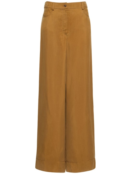 Alberta Ferretti: Pantalon ample en sergé délavé taille haute - Jaune Foncé - women_0 | Luisa Via Roma