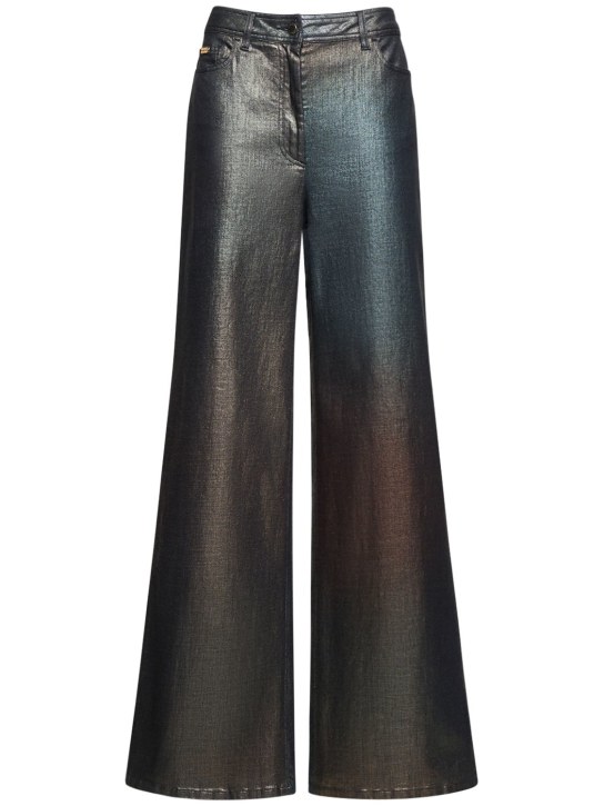 Alberta Ferretti: Metallic denim high rise wide jeans - Silver/Black - women_0 | Luisa Via Roma