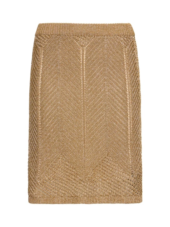 Alberta Ferretti: Lamé open knit mini skirt - Gold - women_0 | Luisa Via Roma