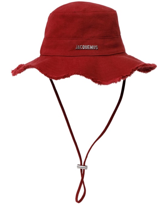 Jacquemus: Chapeau en coton à logo Le Bob Artichaut - Rouge Foncé - women_0 | Luisa Via Roma