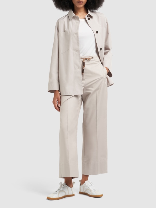 'S Max Mara: Ottavo cotton twill blend wide pants - Ecru - women_1 | Luisa Via Roma