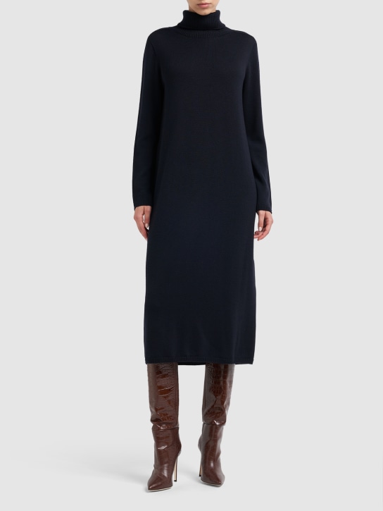 'S Max Mara: Brussel wool knit turtleneck midi dress - Dark Blue - women_1 | Luisa Via Roma