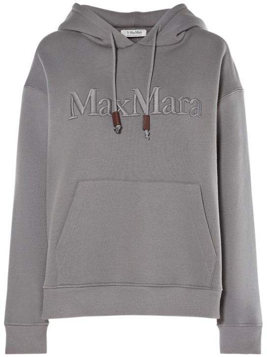 'S Max Mara: Agre cotto jersey logo hooded sweatshirt - Grey - women_0 | Luisa Via Roma