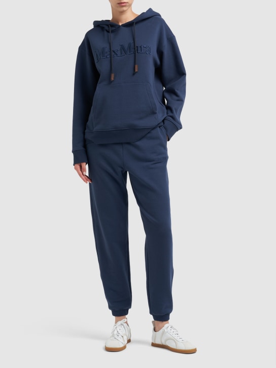 'S Max Mara: Pantalon en jersey de coton à logo Tamaro - Bleu - women_1 | Luisa Via Roma
