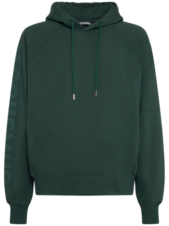 Jacquemus: Le Hoodie Typo cotton sweatshirt - Dark Green - men_0 | Luisa Via Roma