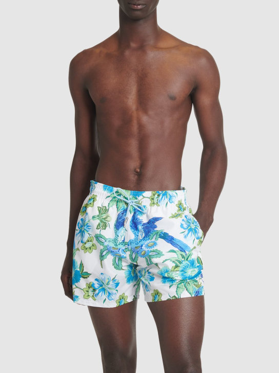 Etro: Floral printed swim shorts - White/Blue - men_1 | Luisa Via Roma