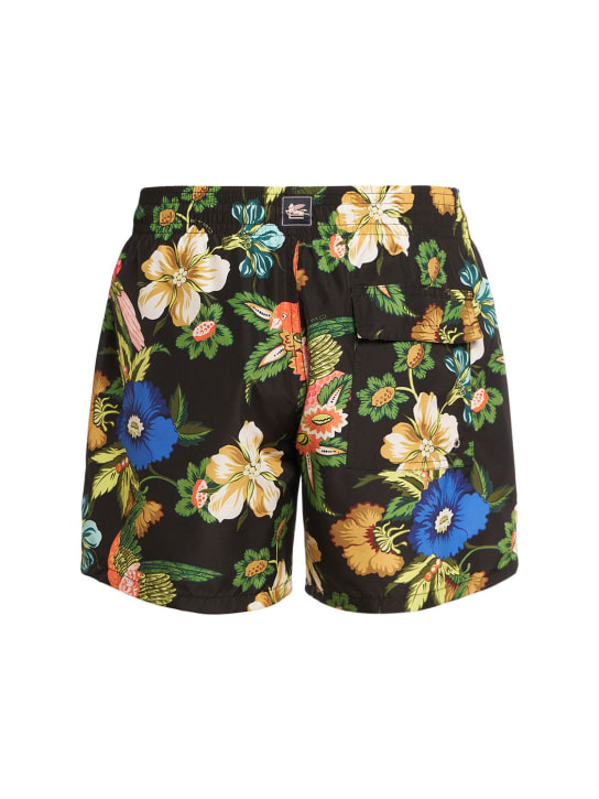 Etro: Floral printed swim shorts - Black - men_0 | Luisa Via Roma