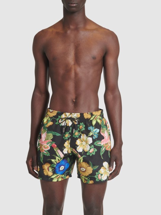 Etro: Floral printed swim shorts - Black - men_1 | Luisa Via Roma