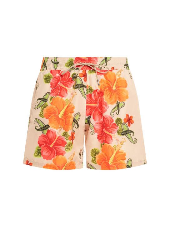 Etro: Floral printed swim shorts - Beige/Orange - men_0 | Luisa Via Roma