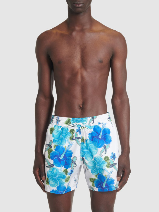Etro: Floral printed swim shorts - White/Blue - men_1 | Luisa Via Roma