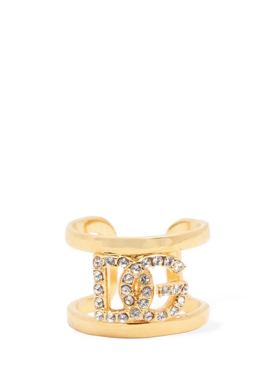 Dolce&Gabbana: Offener Kristallring „DG“ - Gold/Kristall - women_0 | Luisa Via Roma