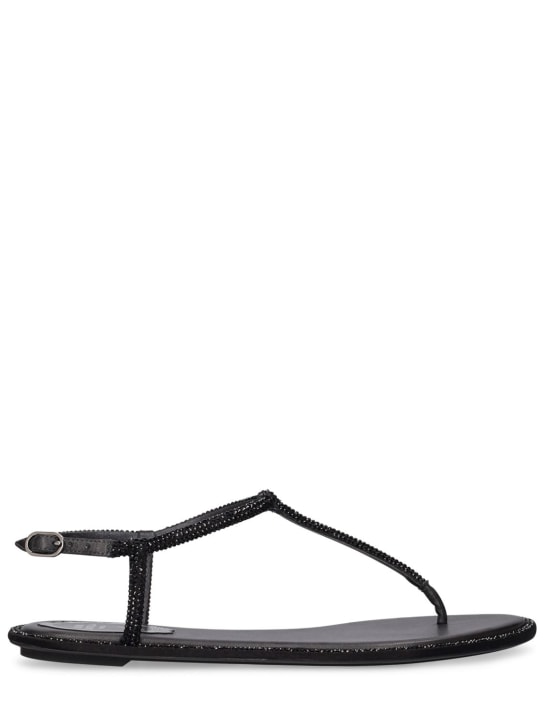 René Caovilla: 10mm Embellished satin thong sandals - Black - women_0 | Luisa Via Roma
