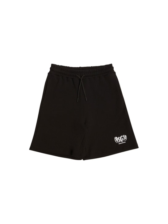 MSGM: Cotton sweat shorts - Black - kids-boys_0 | Luisa Via Roma