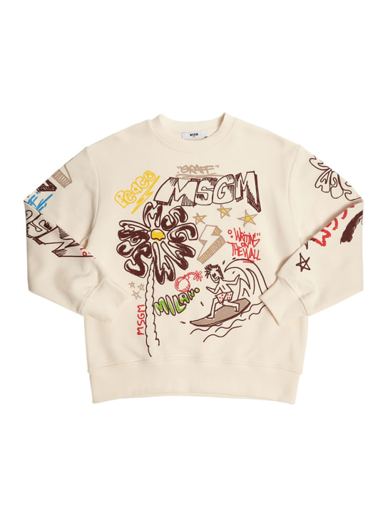 MSGM: Printed crewneck sweatshirt - Beige - kids-boys_0 | Luisa Via Roma
