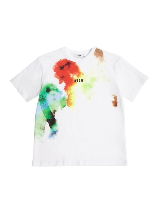MSGM: Printed logo cotton jersey t-shirt - White - kids-boys_0 | Luisa Via Roma