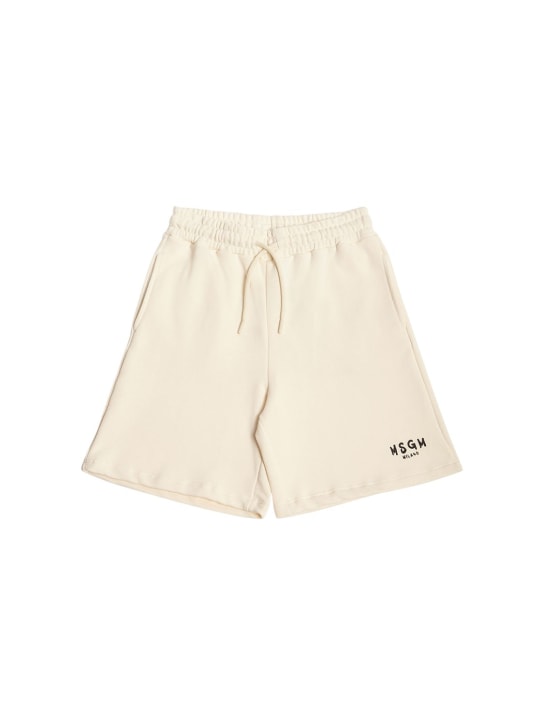 MSGM: Shorts in felpa di cotone con tasche - Bianco - kids-boys_0 | Luisa Via Roma