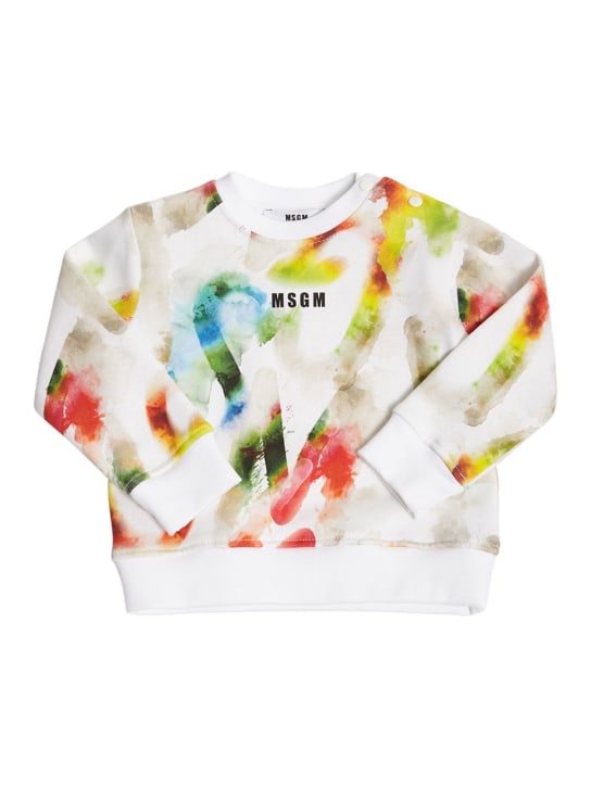 MSGM: Stretch cotton crewneck sweatshirt - White - kids-boys_0 | Luisa Via Roma