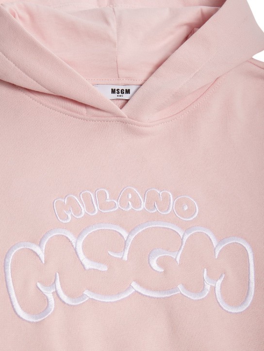 MSGM: Sweat-shirt court en coton à capuche - Rose Clair - kids-girls_1 | Luisa Via Roma