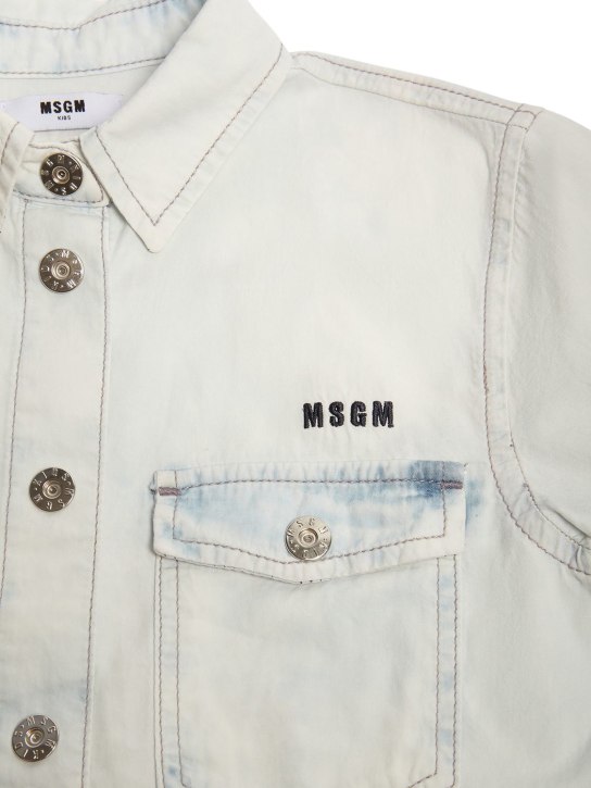 MSGM: Cotton blend chambray shirt - Light Blue - kids-girls_1 | Luisa Via Roma