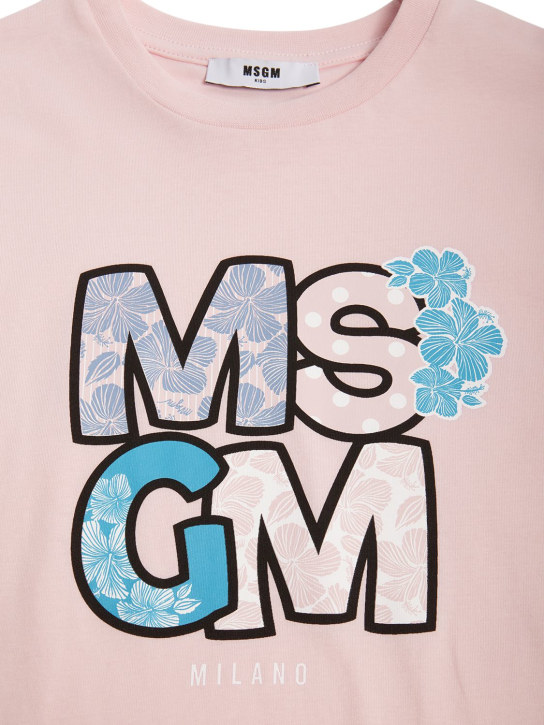 MSGM: Camiseta de jersey de algodón estampada - Rosa - kids-girls_1 | Luisa Via Roma