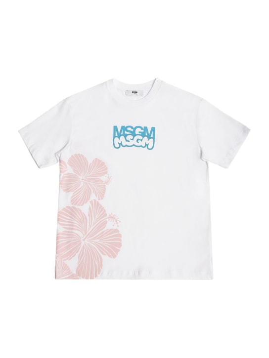 MSGM: Camiseta de jersey de algodón estampada - Blanco - kids-girls_0 | Luisa Via Roma