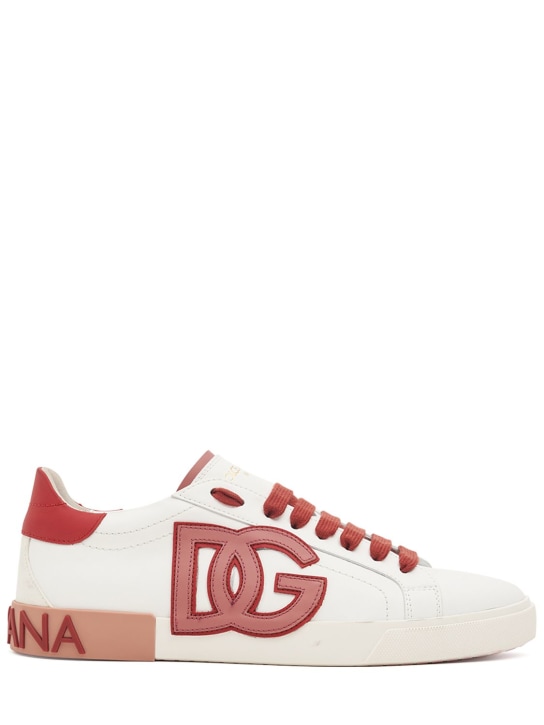 Dolce&Gabbana: Classic leather low top sneakers - White/Red - women_0 | Luisa Via Roma