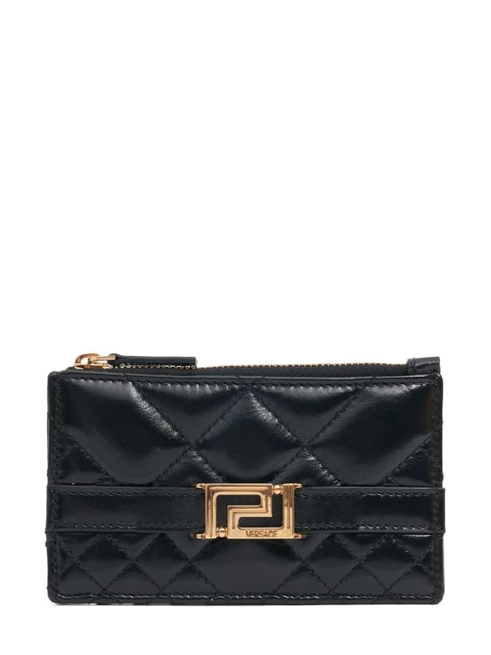 Versace: Quilted leather card holder - Black - women_0 | Luisa Via Roma